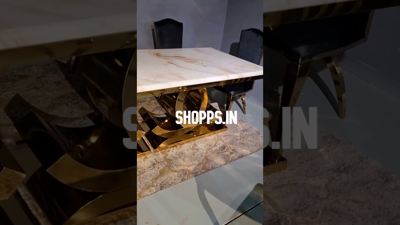10 seater Dining table India SS golden marble top