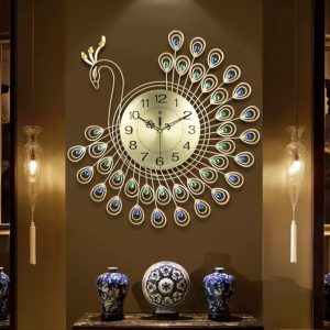 Peacock clock golden