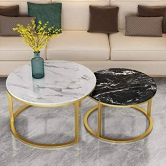 Set of 2 Marble Side Table with Metal stands