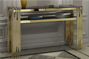 Golden console Black glass top