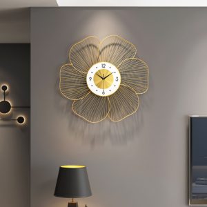Beautiful full Metal Golden flower wall clock