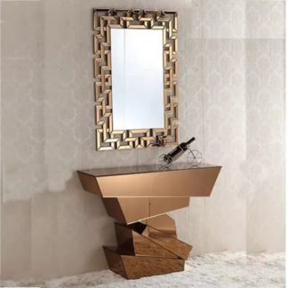 glass console with mirror