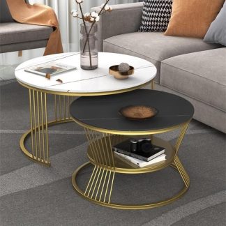 ss marble top round nested tables set of 2