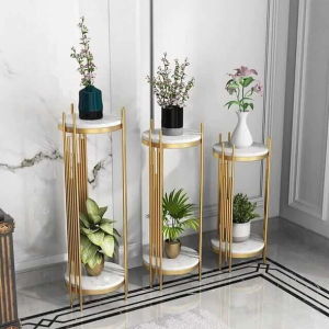 set of 3 meal planter stand with marble top India