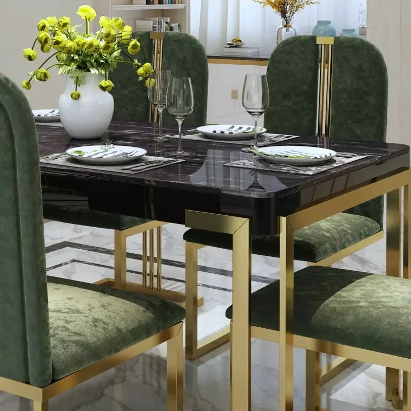 Metal frame marble dining table set 