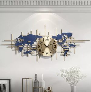 Metal world map clock