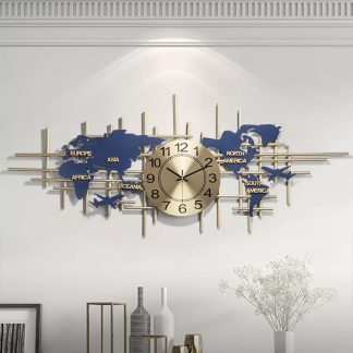 Metal world map clock