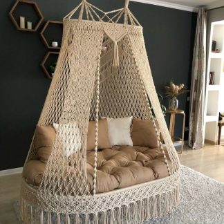 Macrame hammock bed
