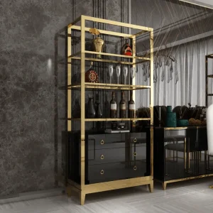 golden steel book case wineglass