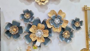 Blue Gold Metal Flowers