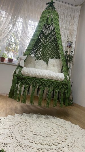 Green white Macrame swing