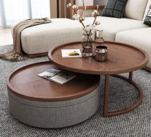 Round wooden tables
