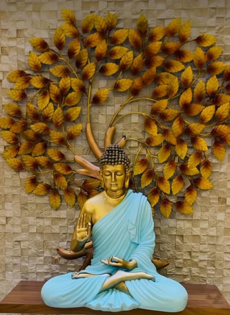 Blue Buddha statue with tree