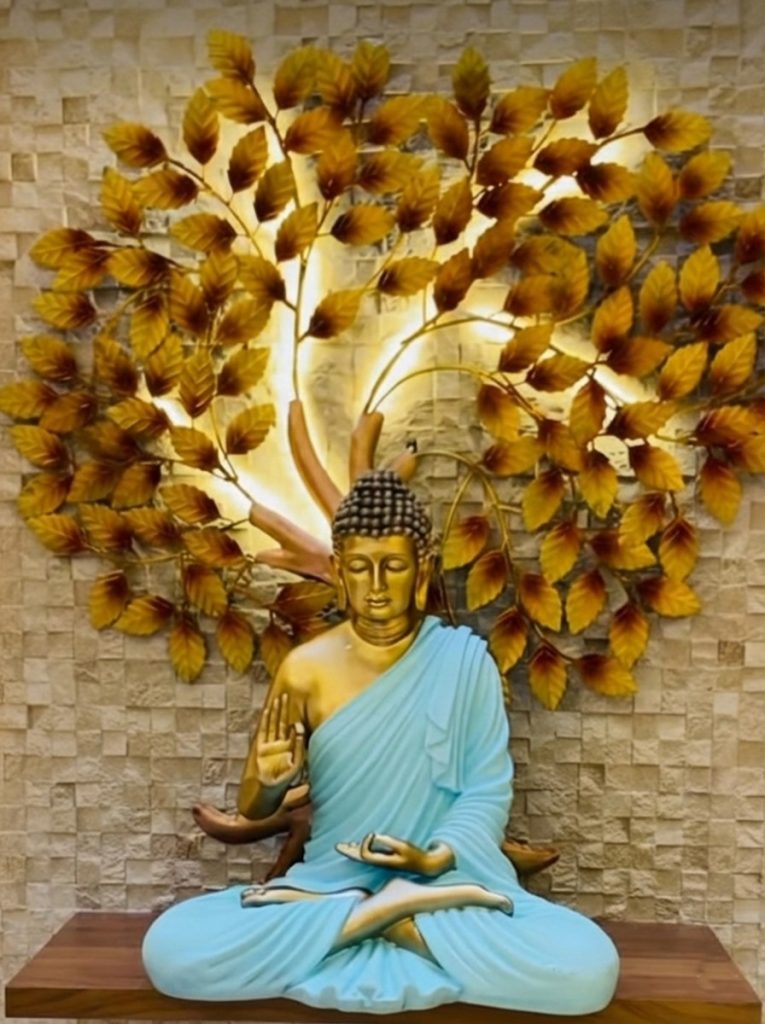 Blue Buddha statue tree with LED backlight