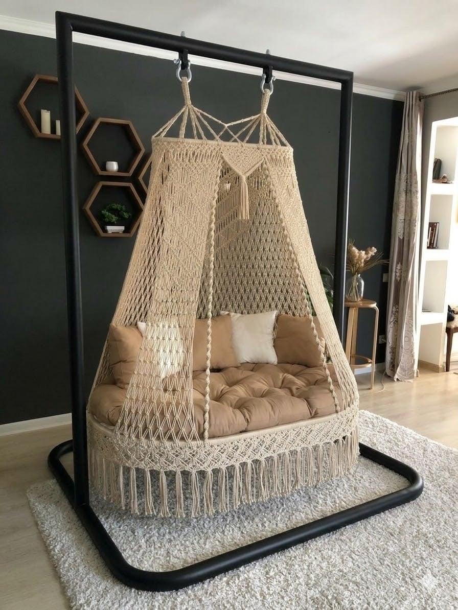 Macrame swing with stand 1 macrame swing with stand