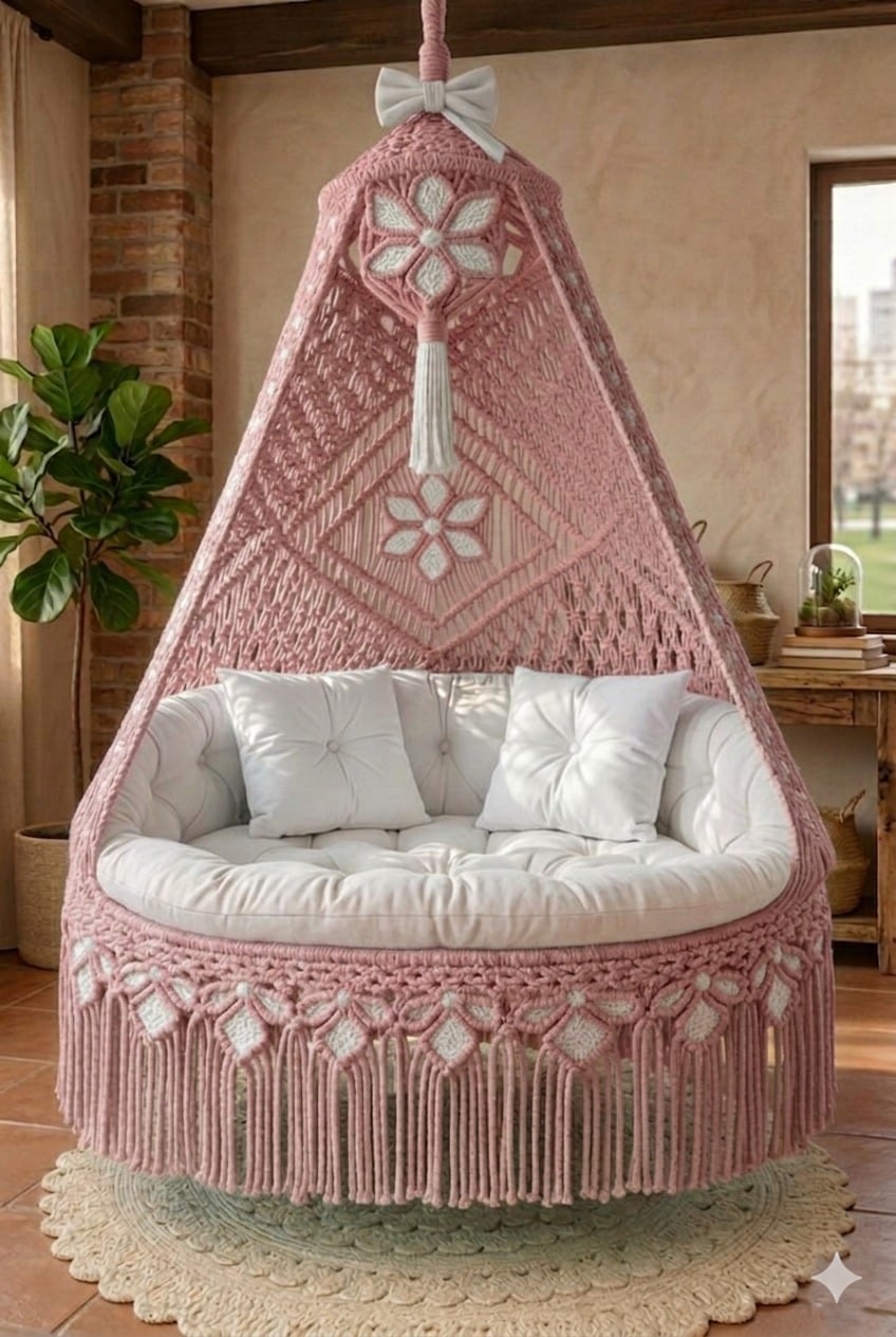 Pink macrame design swing