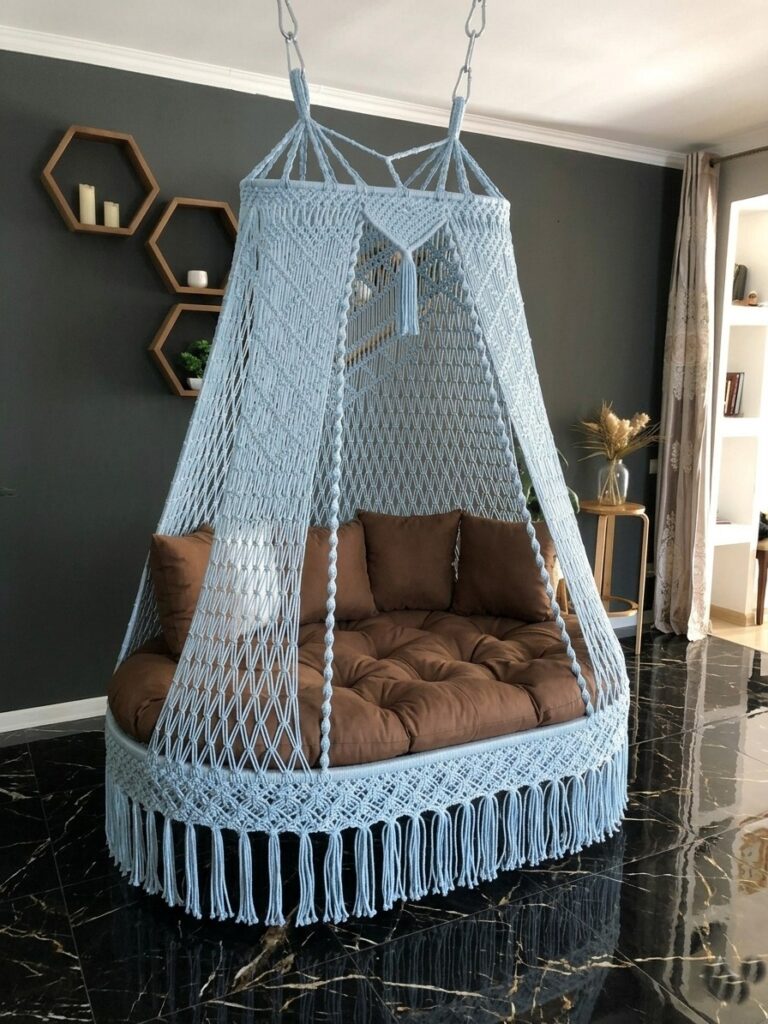 Blue Macrame Bed Swing 3 Blue Macrame Bed Swing