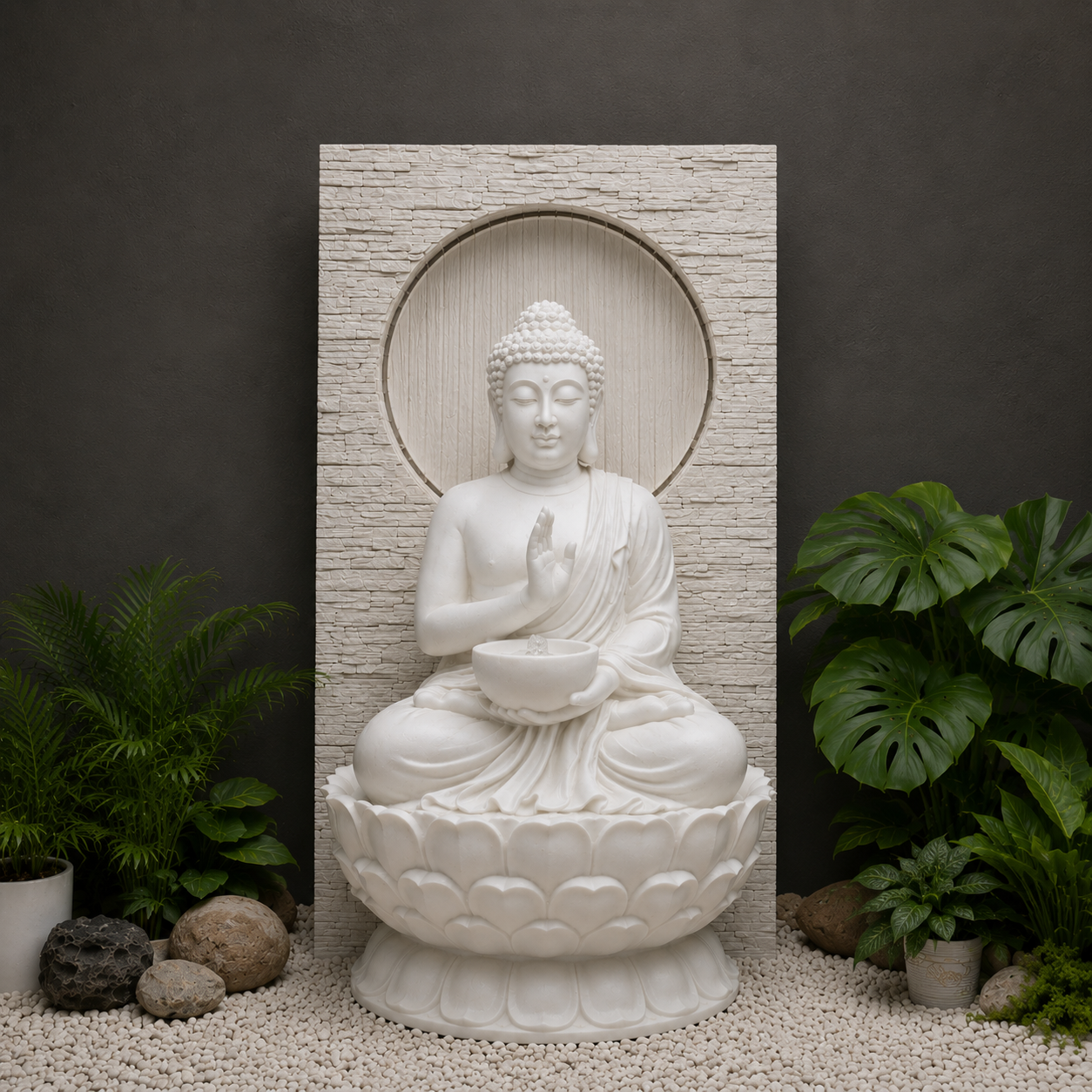 Buddha bowl fountain statue