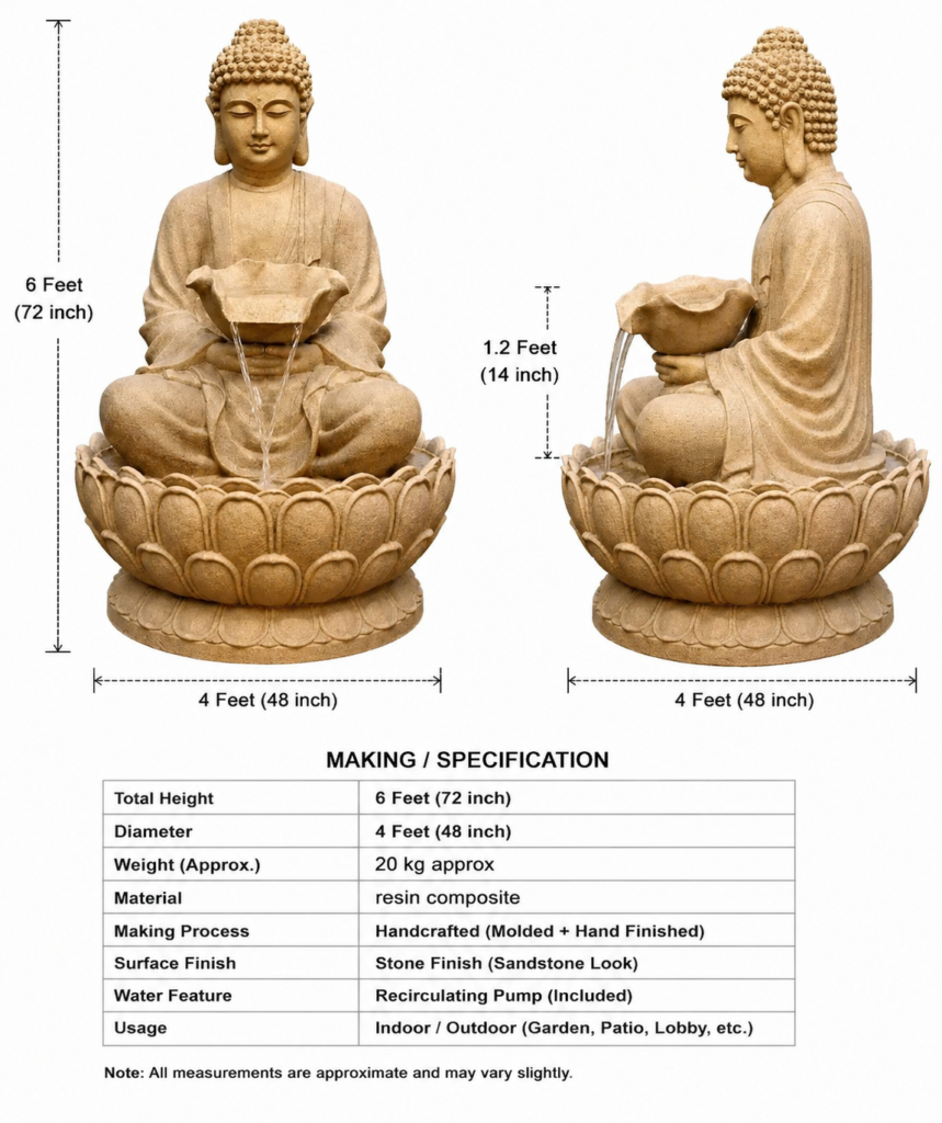 Six feet Buddha fountain 3 6 Feet Buddha Fountain