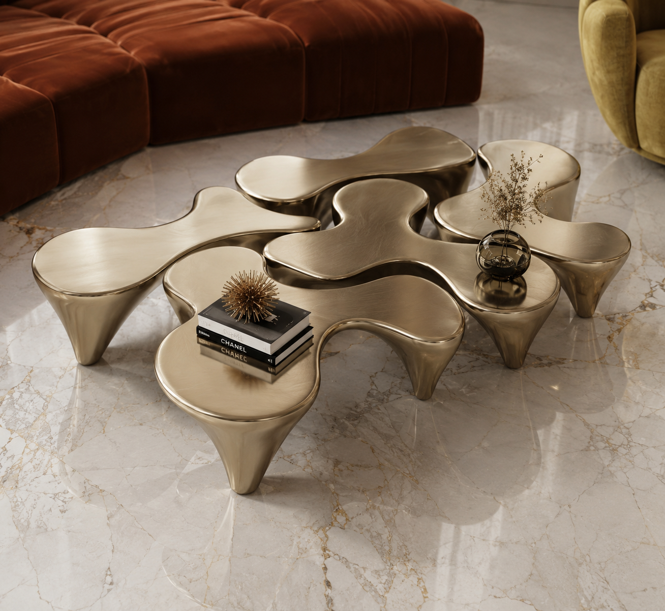 Custom coffee table combo 1 Champagne gold ss pvd finlsh