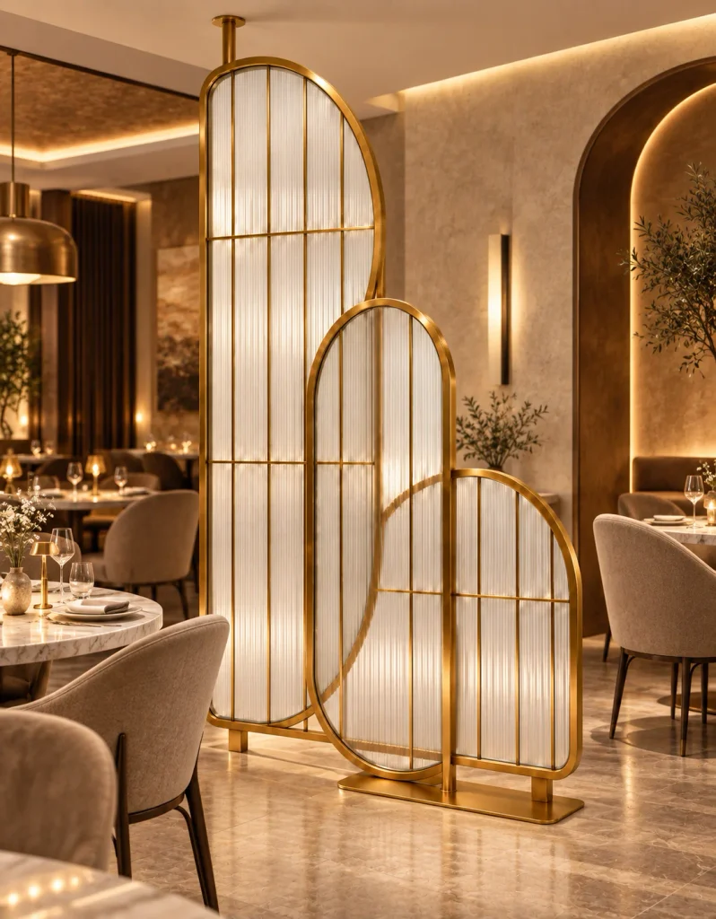 Modern PVD Glass Partition 6 fluted glass partition pvd
